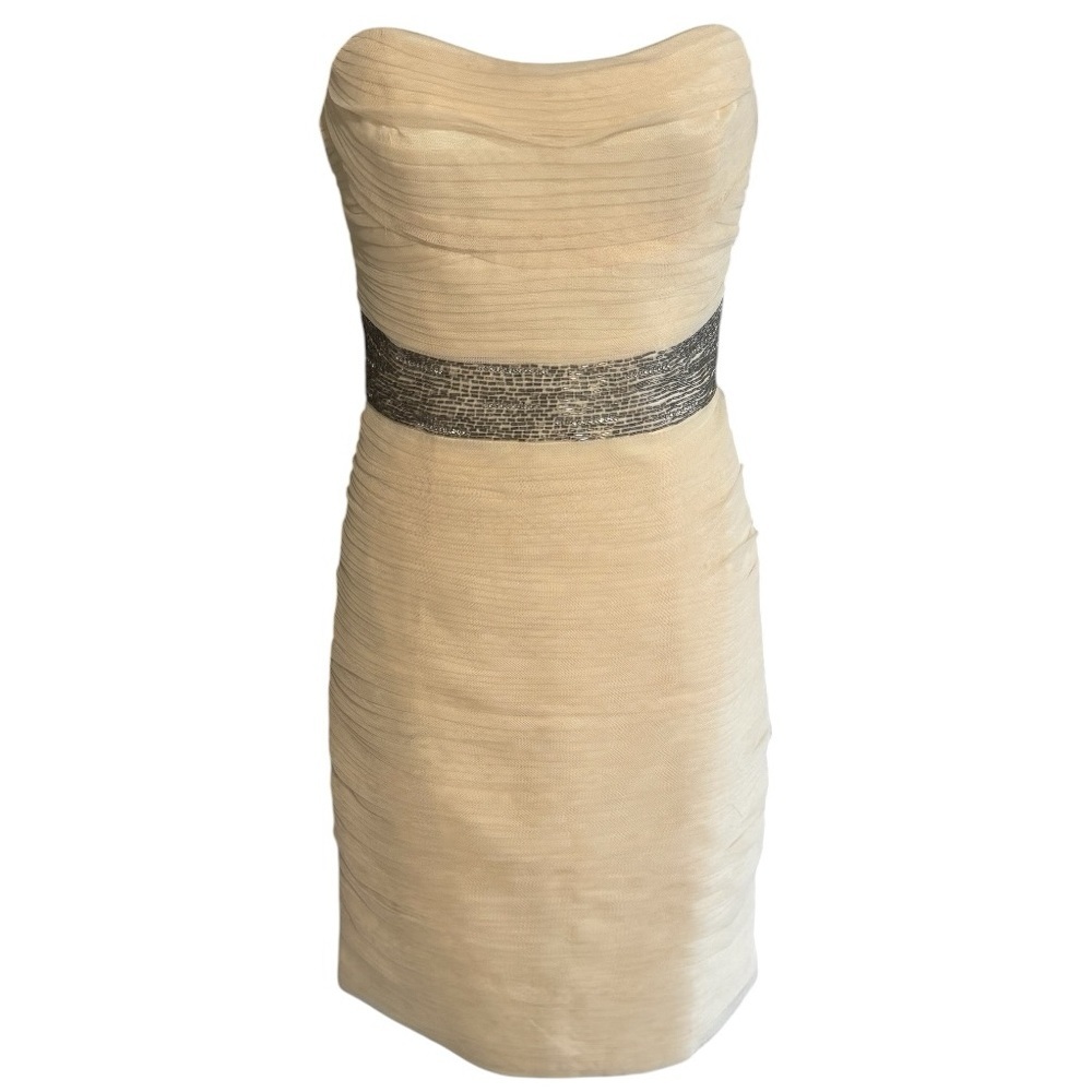 Monique Lhuillier Strapless Tulle Beaded Dress Gown Gala Cocktail Party Size 6
